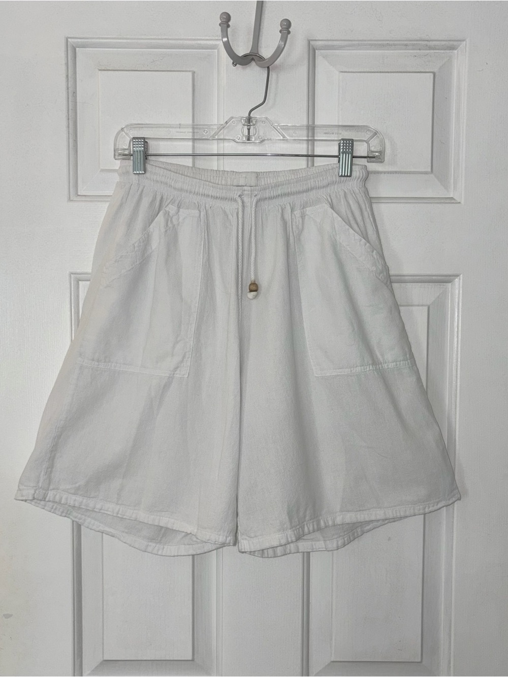 Cotton Natural White 100% Cotton A-Line Bermuda High Waist Shorts